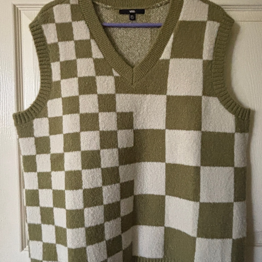 Vans Olive and Cream Checkered Men's Sweater Vest